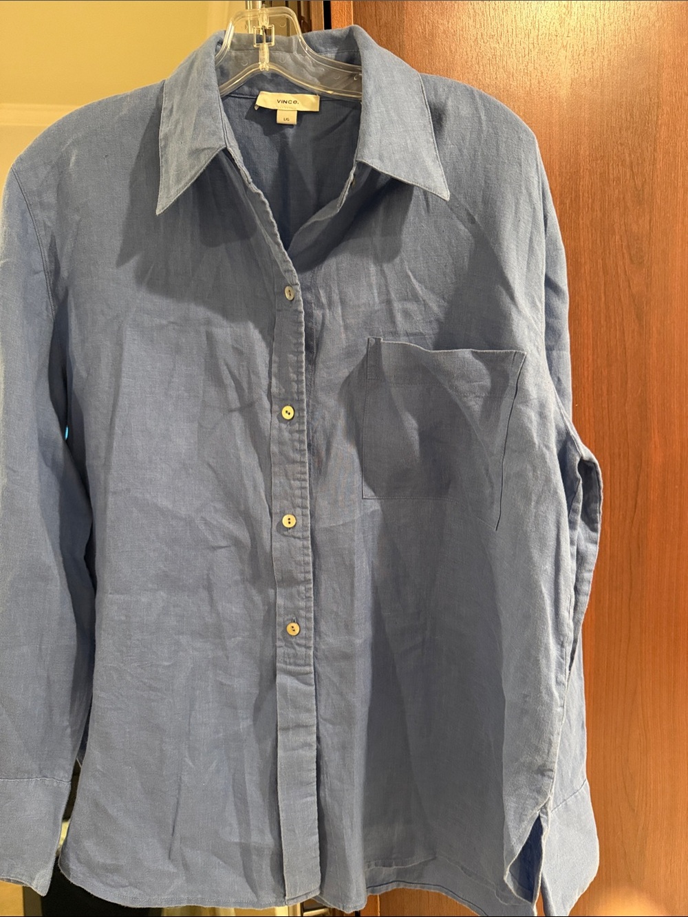 Vince Light Blue Long-Sleeve Button-Down Shirt. 100% Linen